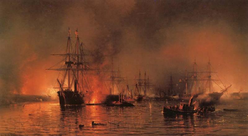 Mauritz F H Haas The Battle of New Orleans-Farragut-s Fleet Passing the Forts Below New Orleans France oil painting art